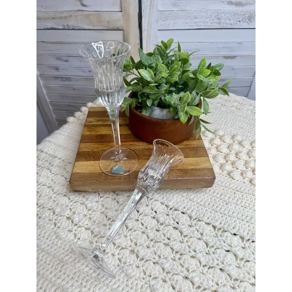 VTG MIKASA Icicles Crystal Long Stem Tulip Shaped Candlestick Holder Set of Two